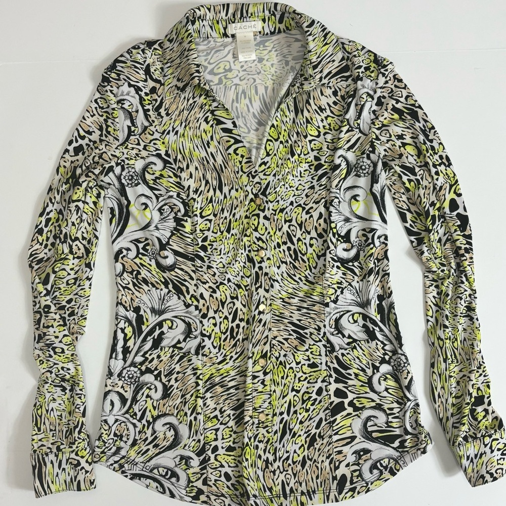 Cache Citrine Leopard Print Button Up Size XS